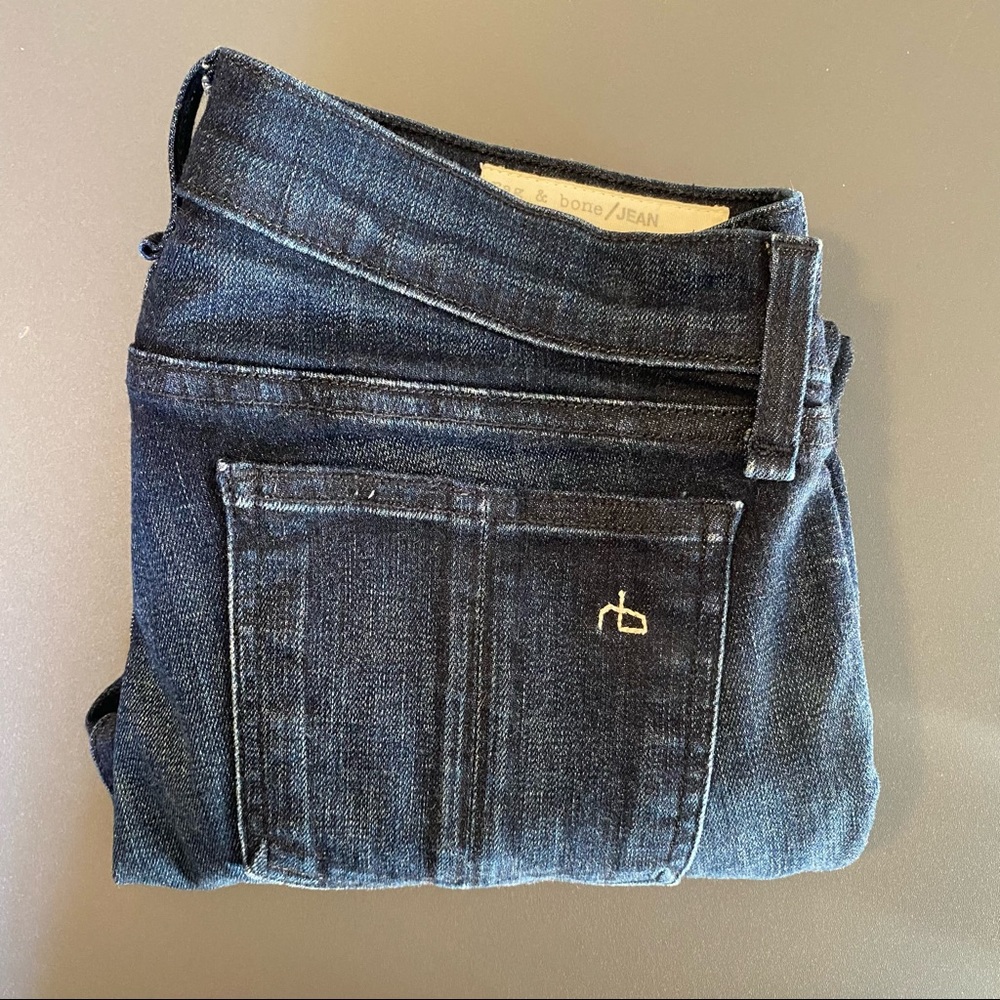 Rag & Bone Kensington Moto Zipper Skinny Jeans  Dark Wash Size 29